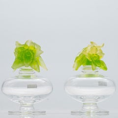 1 of the 2 Baccarat Art Glass Green Flower Bottles, France