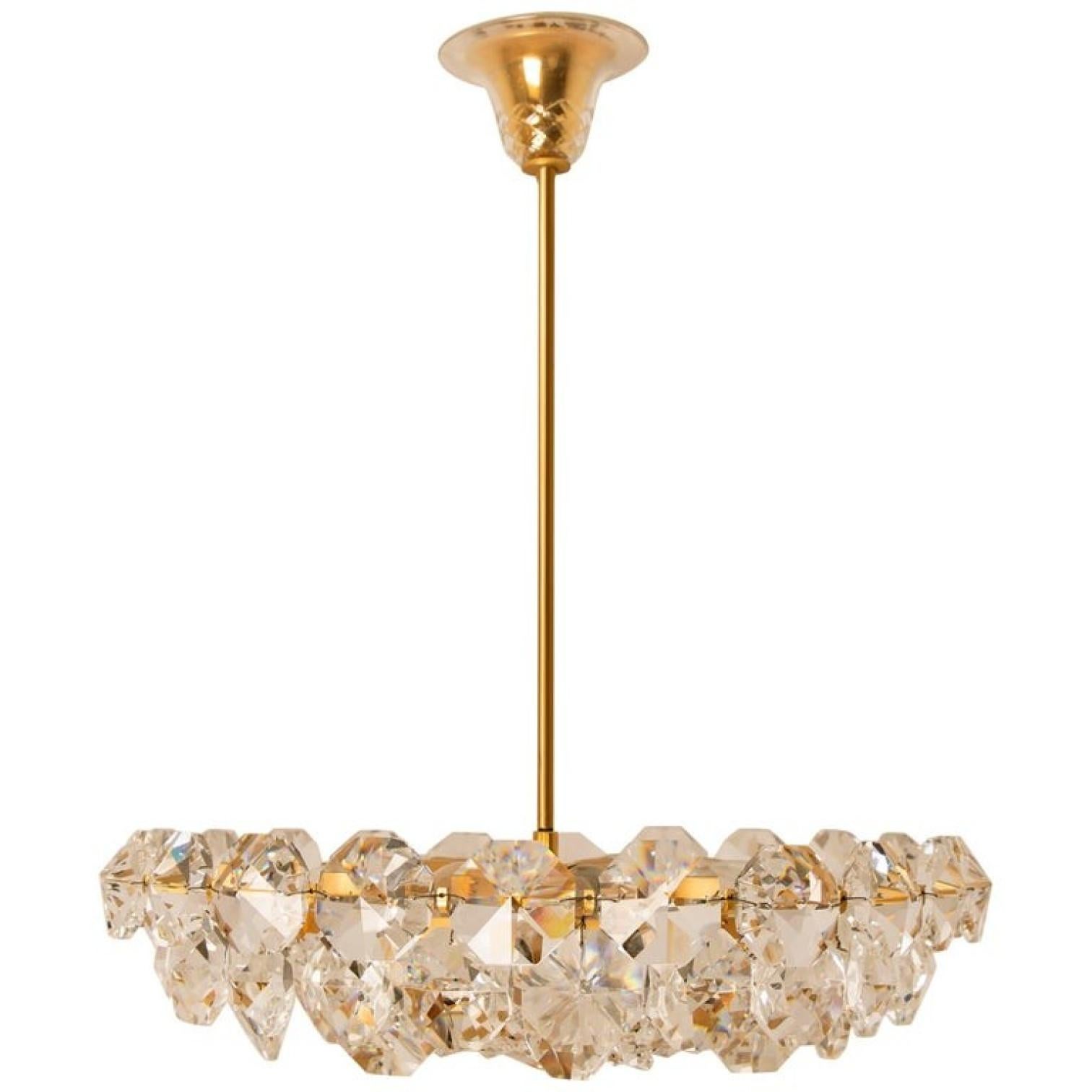 Mid-Century Modern 1 of the 2 Bakalowits & Söhne Crystal Chandeliers, Brass and Crystal Glass, Aust For Sale