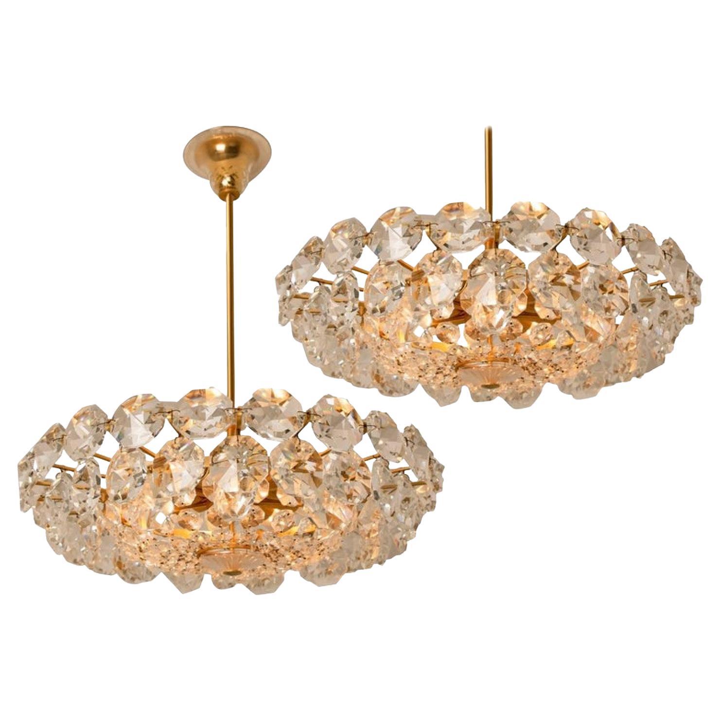 1 of the 2 Bakalowits & Söhne Crystal Chandeliers, Brass and Crystal Glass, Aust For Sale