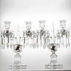 1 of the 2 Beautiful Baccarat Clear Crystal Candelabras for 2 Candles, France