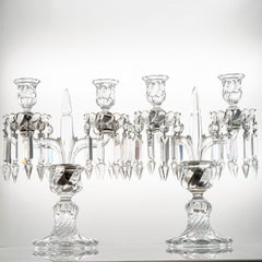 1 of the 2 Beautiful Baccarat Clear Crystal Candelabras for 2 Candles, France