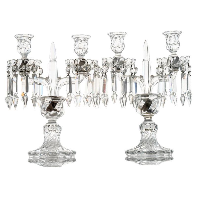 1 of the 2 Beautiful Baccarat Clear Crystal Candelabras for 2 Candles, France
