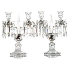 1 of the 2 Beautiful Baccarat Clear Crystal Candelabras for 2 Candles, France