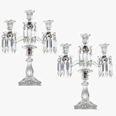 1 of the 2 Beautiful Baccarat Clear Crystal Candelabras for 3 Candles, France