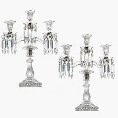 1 of the 2 Beautiful Baccarat Clear Crystal Candelabras for 3 Candles, France