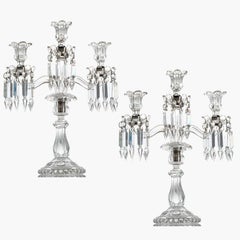 1 of the 2 Beautiful Baccarat Clear Crystal Candelabras for 3 Candles, France