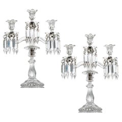 1 of the 2 Beautiful Baccarat Clear Crystal Candelabras for 3 Candles, France