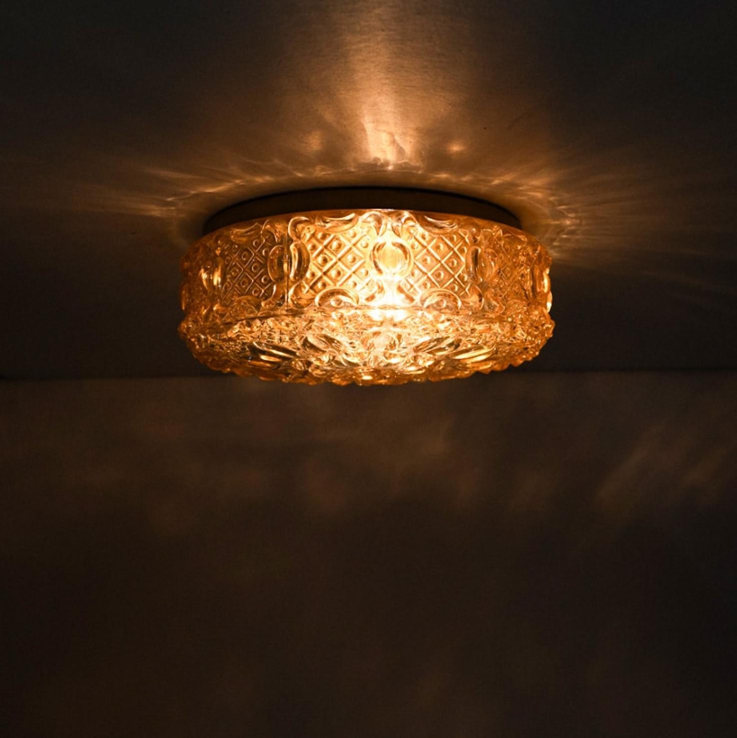 Mid-20th Century 1 of the 2 Beautiful Glass Flush Mounts/Wall Lights in style of Tynell For Sale