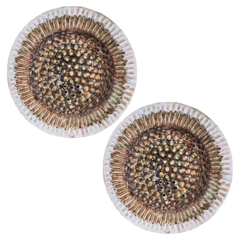 1 of the 2 Beautiful Round Ceramic Wall Lights in the style of Axella, Denmark For Sale