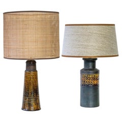 1 of the 2 Bitossi Ceramic Lamps, Rattan and Silk Lampshade by R. Houben