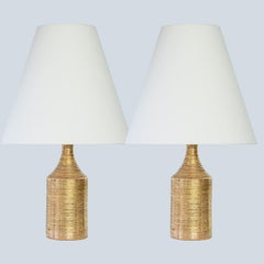 1 of the 2 Bitossi Gold Glazed Ceramic Lamps, Custom Lampshade by R. Houben