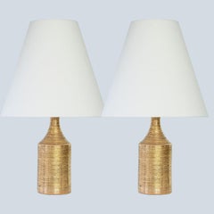 1 of the 2 Bitossi Gold Glazed Ceramic Lamps, Custom Lampshade by R. Houben