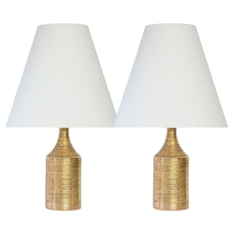 1 of the 2 Bitossi Gold Glazed Ceramic Lamps, Custom Lampshade by R. Houben