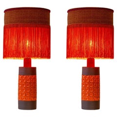 1 of the 2 Bitossi Orange Brown Ceramic Table Lamps, Orange Shade by R. Houben