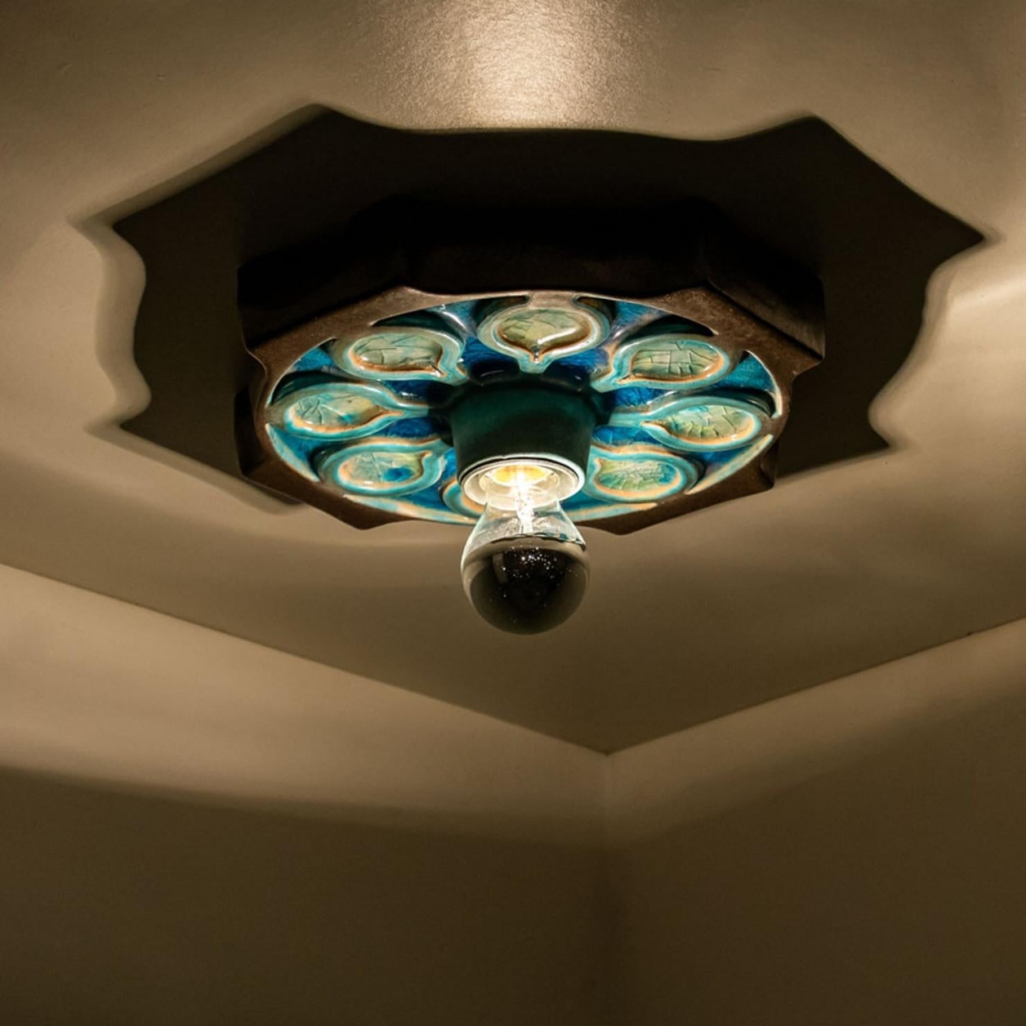 1 delle 2 lampade da parete o da incasso in ceramica smaltata blu, 1960, Germania in vendita 3