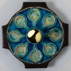 1 delle 2 lampade da parete o da incasso in ceramica smaltata blu, 1960, Germania