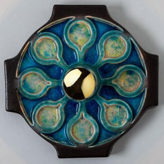 1 delle 2 lampade da parete o da incasso in ceramica smaltata blu, 1960, Germania