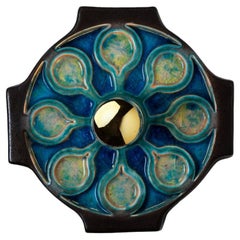 1 of the 2 Blue Ceramic Glazed Wall Light or Flush Mount, 1960, Germany