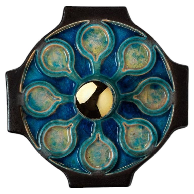 1 of the 2 Blue Ceramic Glazed Wall Light or Flush Mount, 1960, Germany