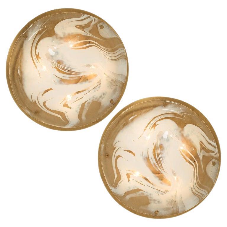 One the Ten Brass Massive Murano Glass Wall Lights or Flush Mounts, 2