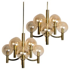 Vintage 1 of the 2 Brass and Clear Glass Chandeliers, Jakobsson, 1970s