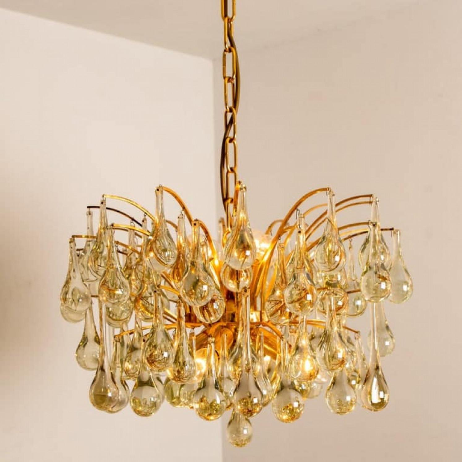 1 dei 2 lampadari in ottone e cristallo, Ernst Palme, Germania, anni '70 in vendita 3