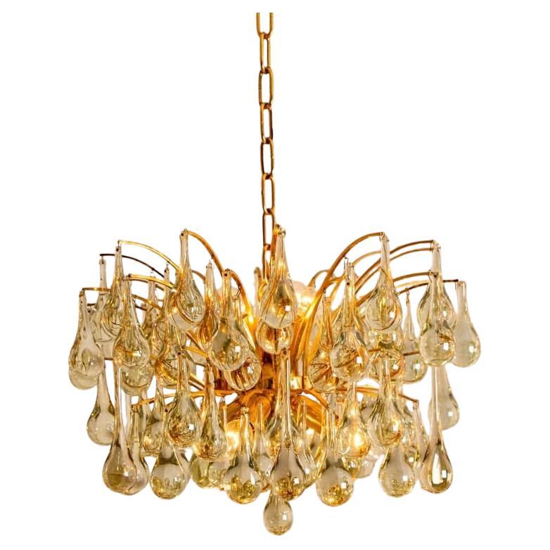 1 of the 2 Brass and Crystal Chandelier, Ernst Palme, Germany, 1970s