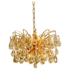 1 of the 2 Brass and Crystal Chandelier, Ernst Palme, Germany, 1970s