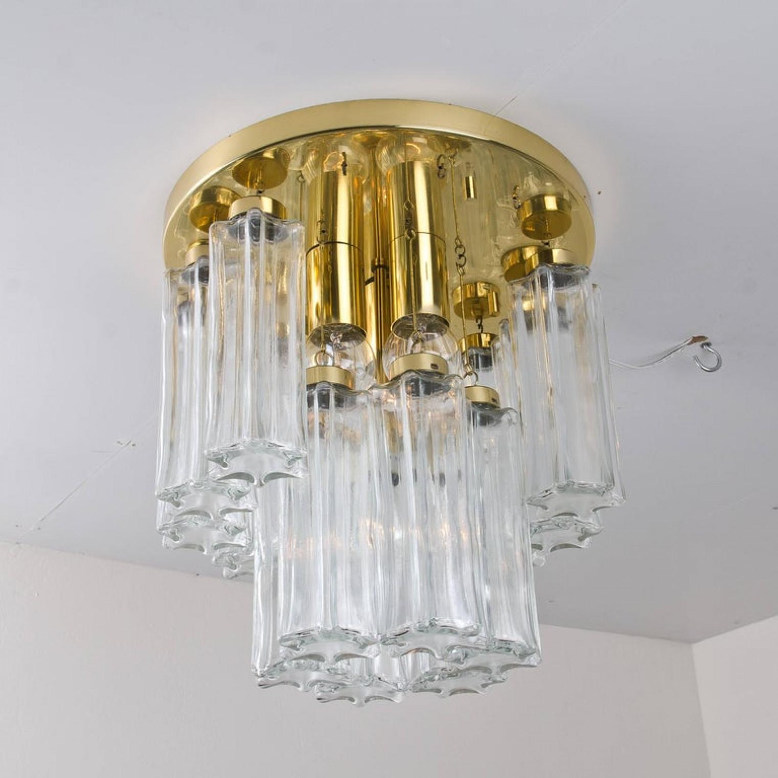 1 dei 2 lampadari ad incasso in ottone e vetro, Glashütte Limburg, 1970 in vendita 2