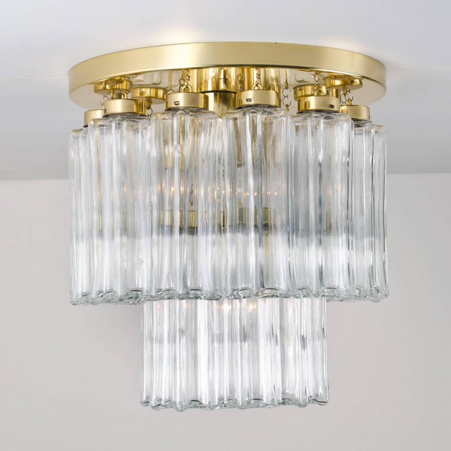 1 dei 2 lampadari ad incasso in ottone e vetro, Glashütte Limburg, 1970 in vendita 1