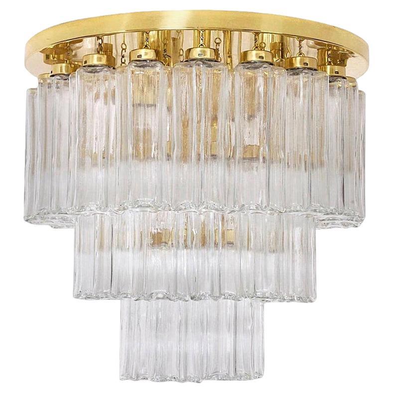 1 dei 2 lampadari ad incasso in ottone e vetro, Glashütte Limburg, 1970