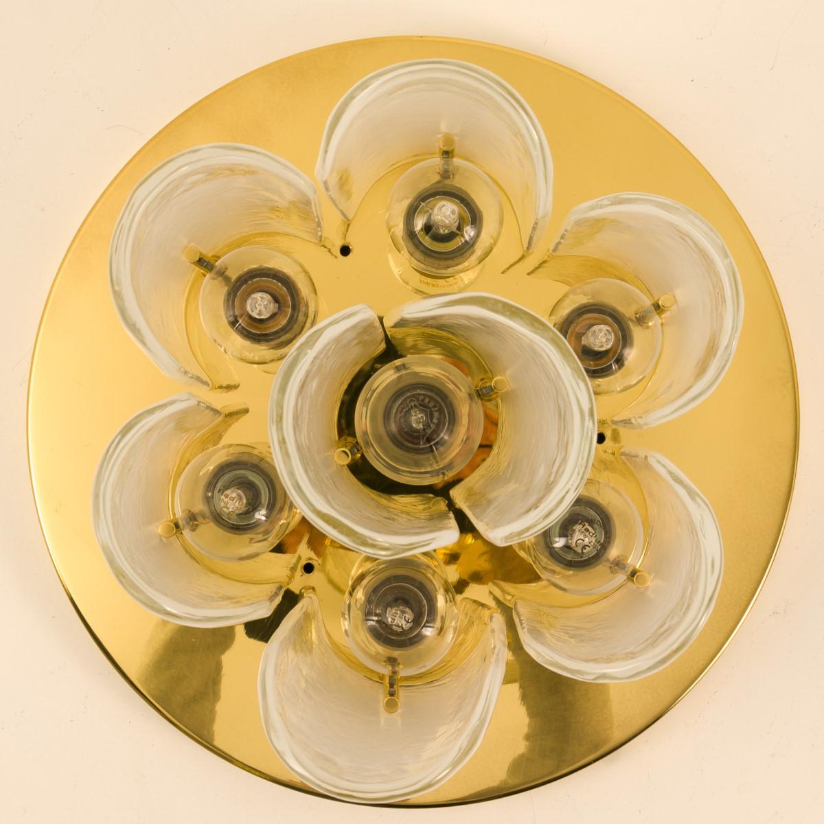 Mid-20th Century 1 of the 2 Brass and Glass Flush Mounts by J.T. Kalmar, 1960 For Sale