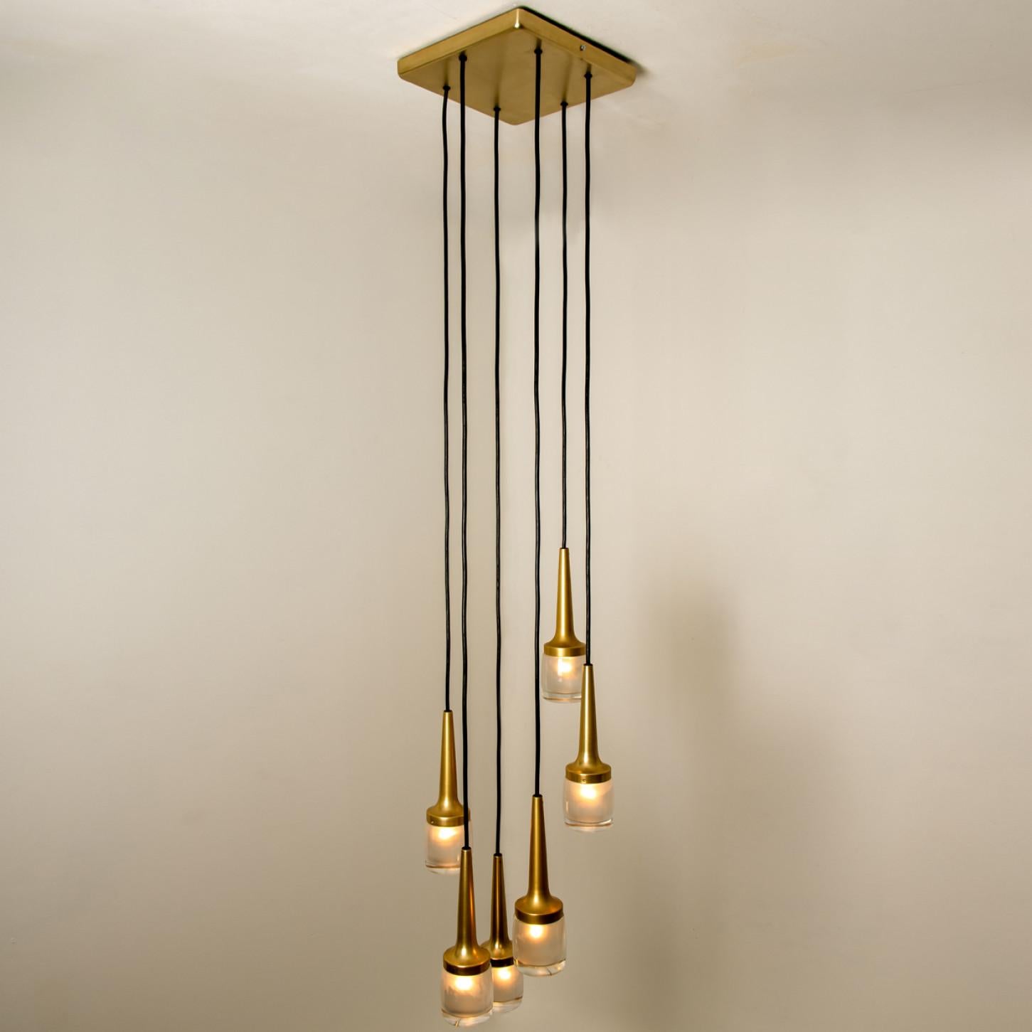 Metal 1 of the 2  Brass Glass Cascade Fixtures by Staff, 1969 For Sale