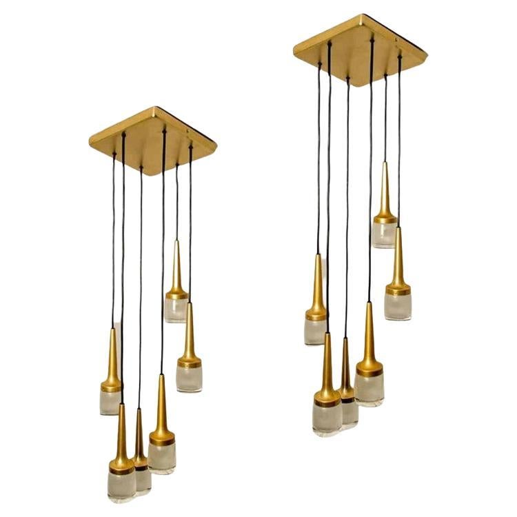 1 of the 2  Brass Glass Cascade Fixtures by Staff, 1969