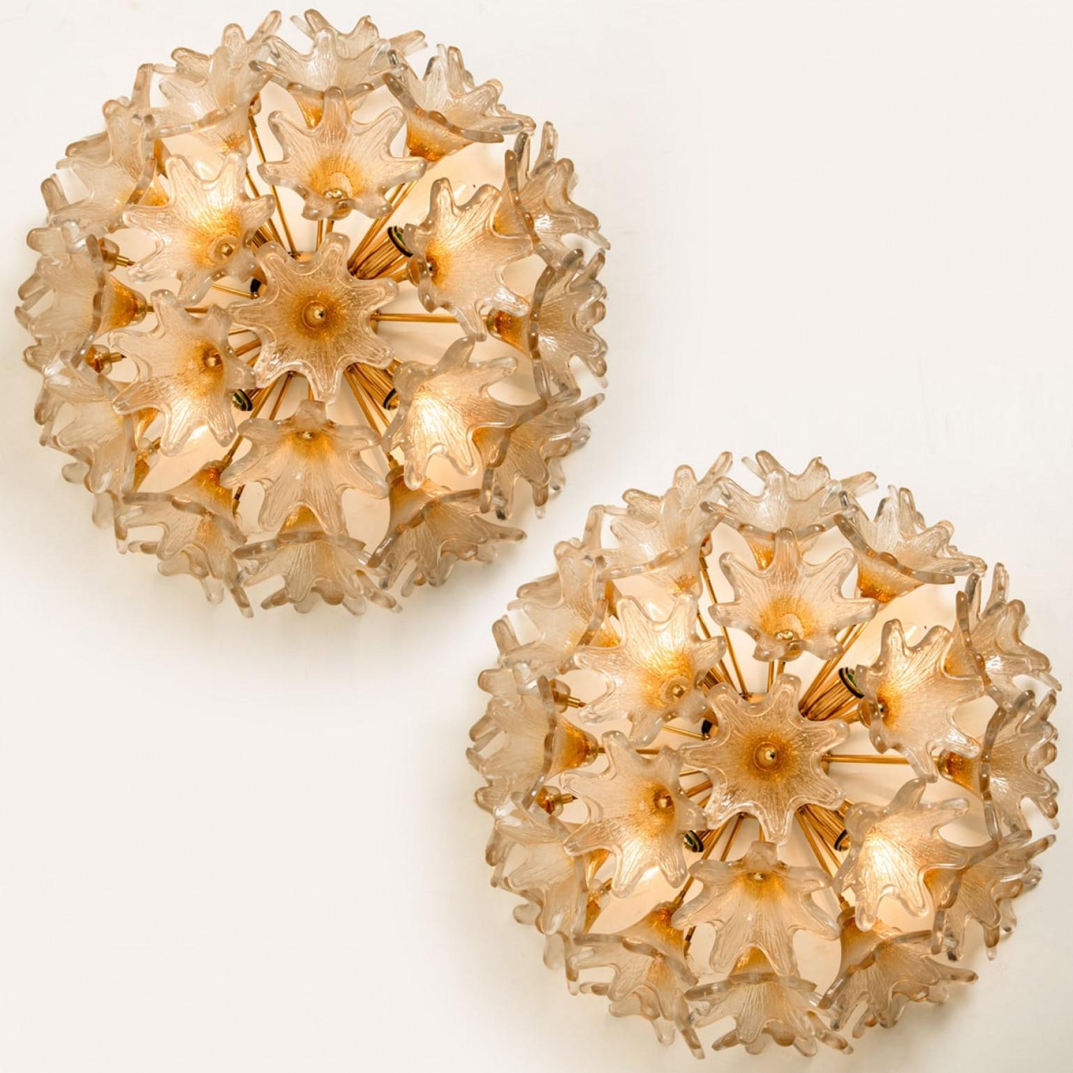 1 der 2 Messing Gold Murano Sputnik Venini Stil Flush Mount Wandleuchten, Italien im Angebot 8