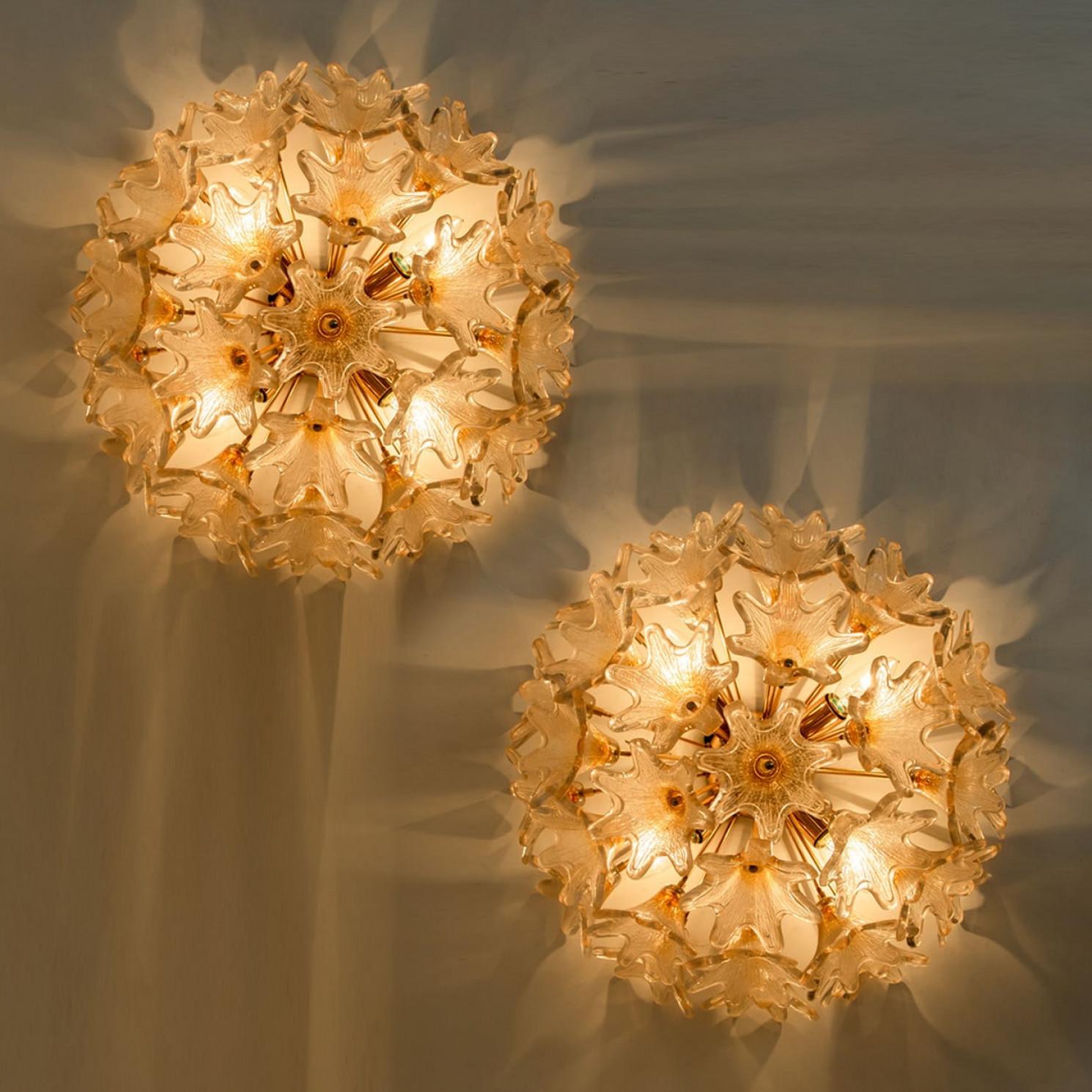 1 der 2 Messing Gold Murano Sputnik Venini Stil Flush Mount Wandleuchten, Italien (Sonstiges) im Angebot
