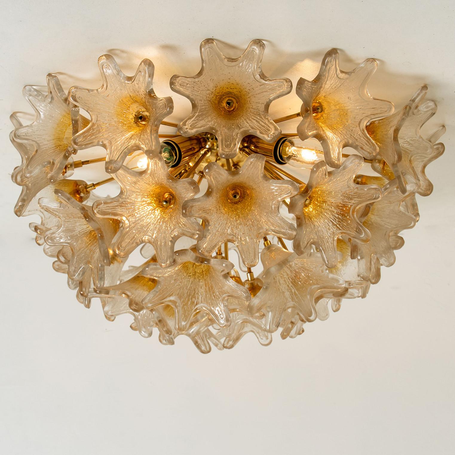 20th Century 1 of the 2 Brass Gold Murano Sputnik Venini Style Flush Mount Wall lights, Italy For Sale