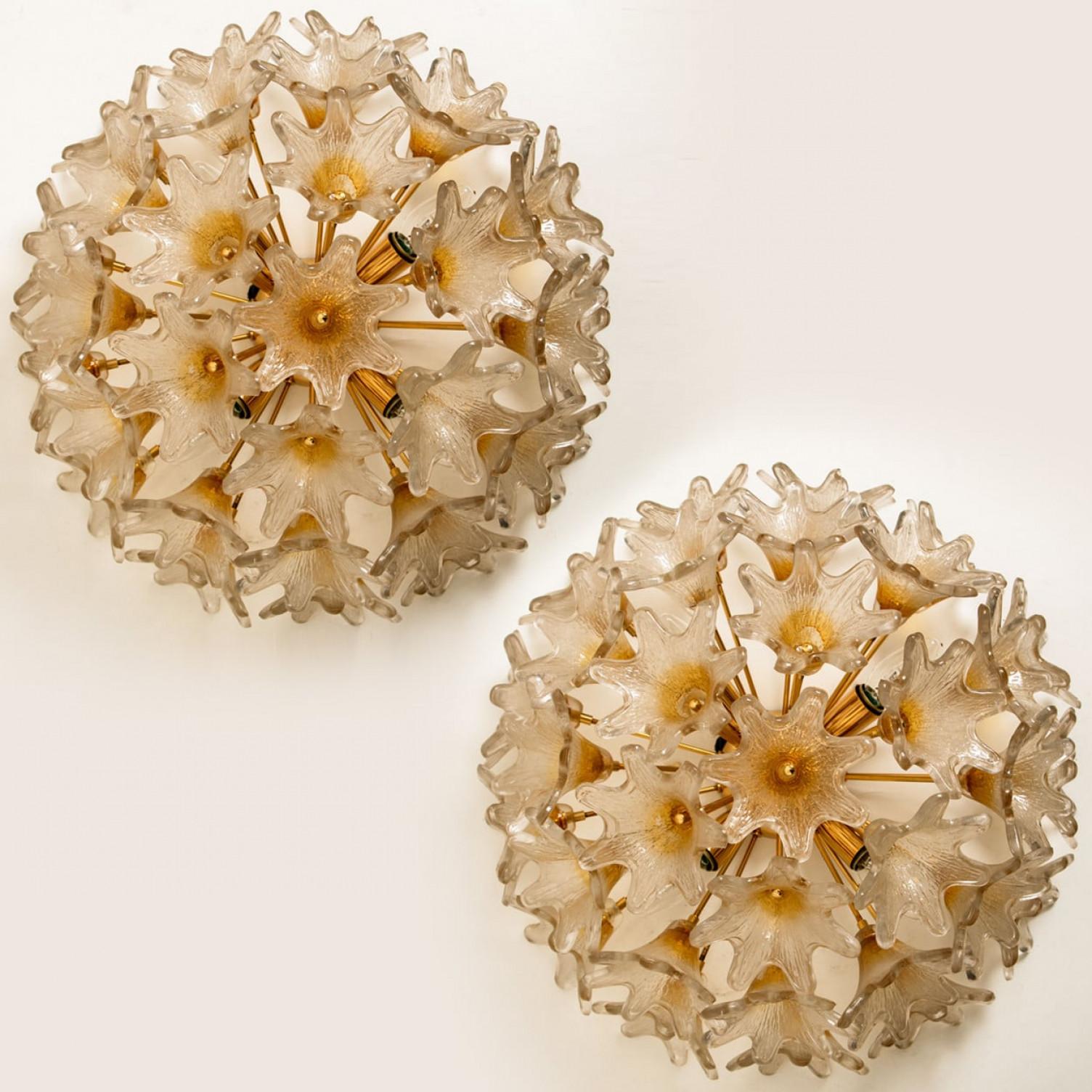 1 der 2 Messing Gold Murano Sputnik Venini Stil Flush Mount Wandleuchten, Italien im Angebot 2