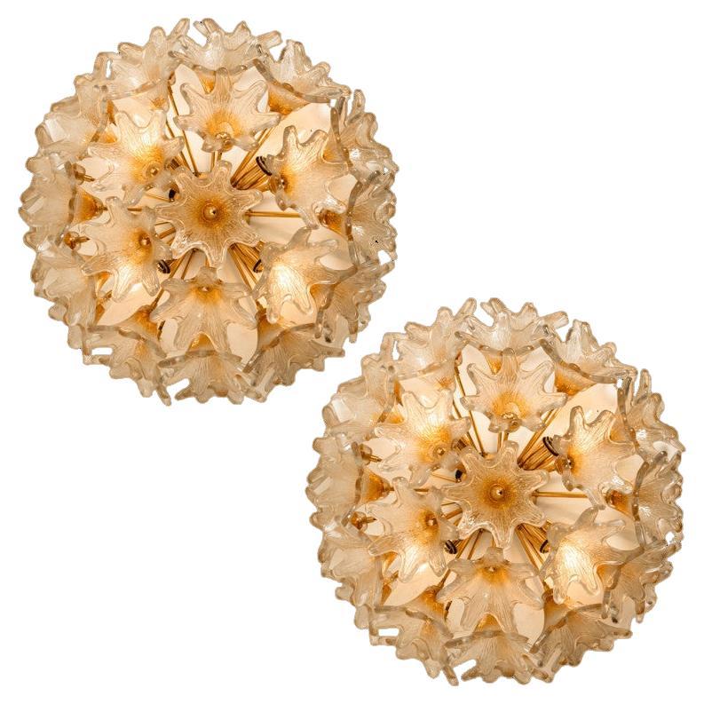 1 delle 2 luci da parete a incasso in ottone oro di Murano Sputnik Style Venini, Italia