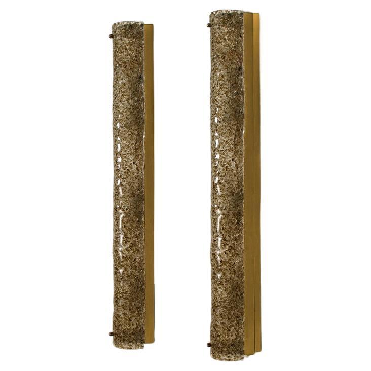 1 of the 2 Brown Glass Wall Light Fixtures Brass by Hillebrand, Germany, 1960