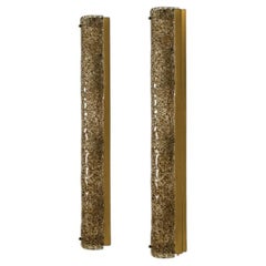 1 of the 2 Brown Glass Wall Light Fixtures Brass by Hillebrand, Germany, 1960