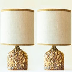 1 of the 2 Brown Leafs Ceramic Table Lamps by Soholm, Custom Shades by R. Houben