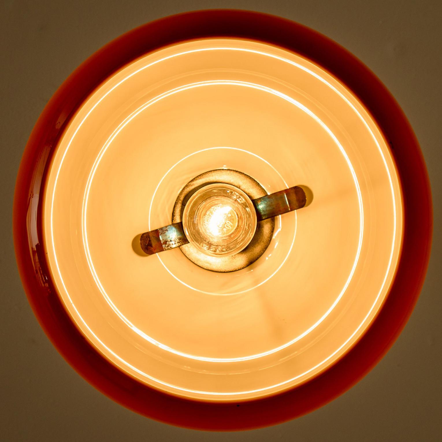 1 of the 2 Brown Orange Chrome Pendant Lights by Harvey Guzzini, 1970s For Sale 7