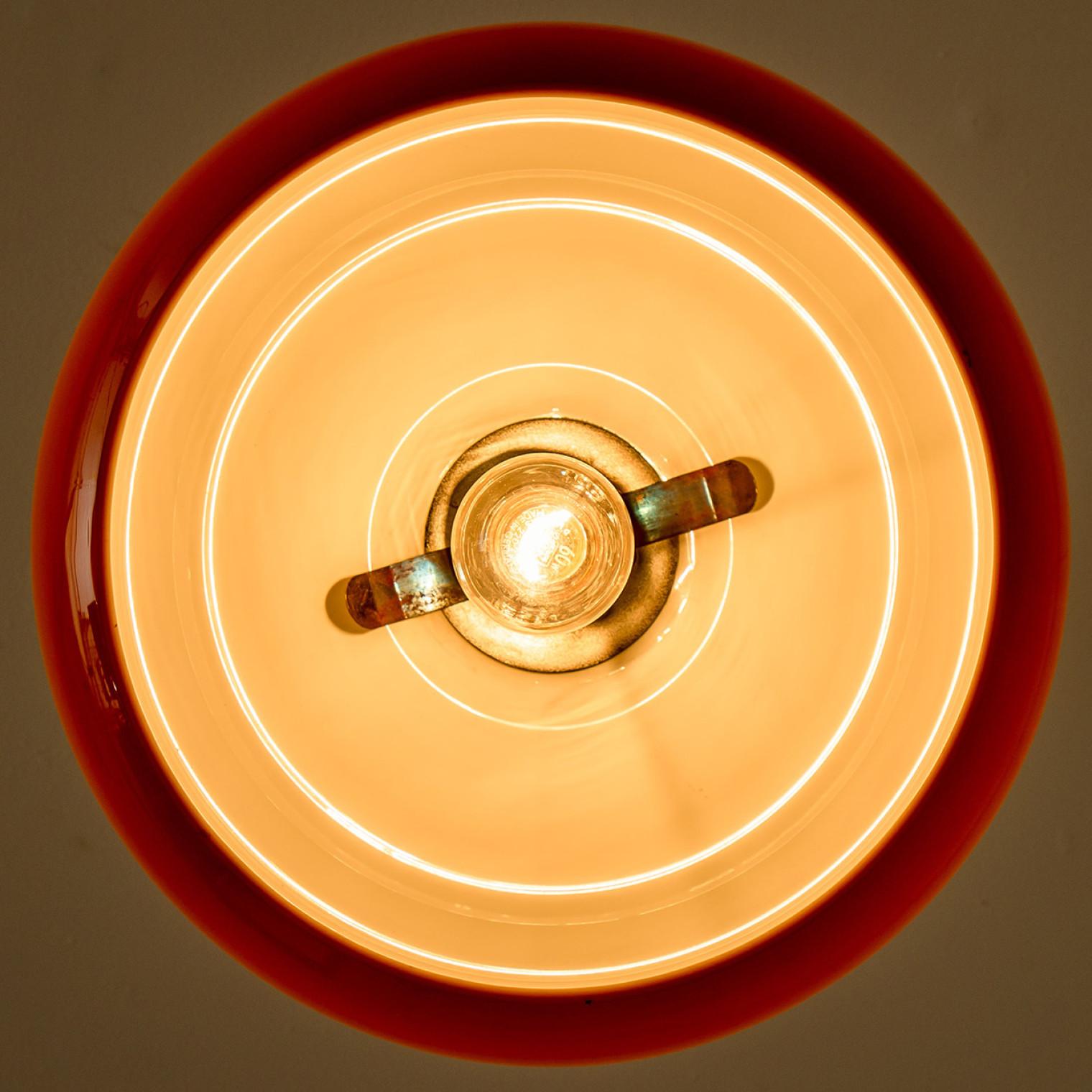 1 of the 2 Brown Orange Chrome Pendant Lights by Harvey Guzzini, 1970s For Sale 8