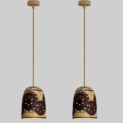1 of the 2 Burgundy Beige Ceramic Pendants, Denmark, 1960s