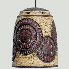 1 of the 2 Burgundy Beige Ceramic Pendants, Denmark, 1960s