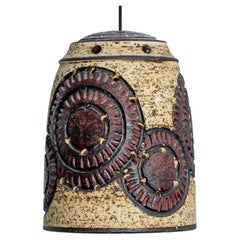 1 of the 2 Burgundy Beige Ceramic Pendants, Denmark, 1960s