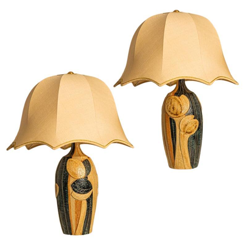 1 of the 2 Ceramic Table Lamp by Noomi Backhausen for Soholm Silk Shade, 1960