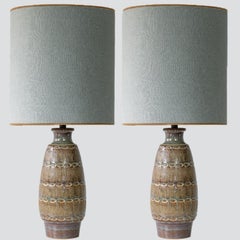 1 des 2 lampes de table en céramique de Soholm, abat-jour en soie, Danemark années 1960