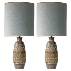 1 of the 2 Ceramic Table Lamps by Soholm, Silk Lampshade, Denmark 1960s